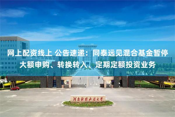 网上配资线上 公告速递：同泰远见混合基金暂停大额申购、转换转入、定期定额投资业务